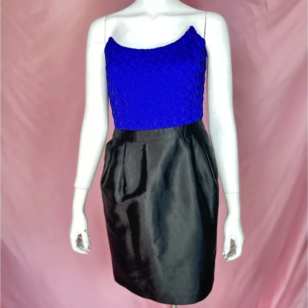 Reiss silk & cotton strapless purple black mini dress, size 6